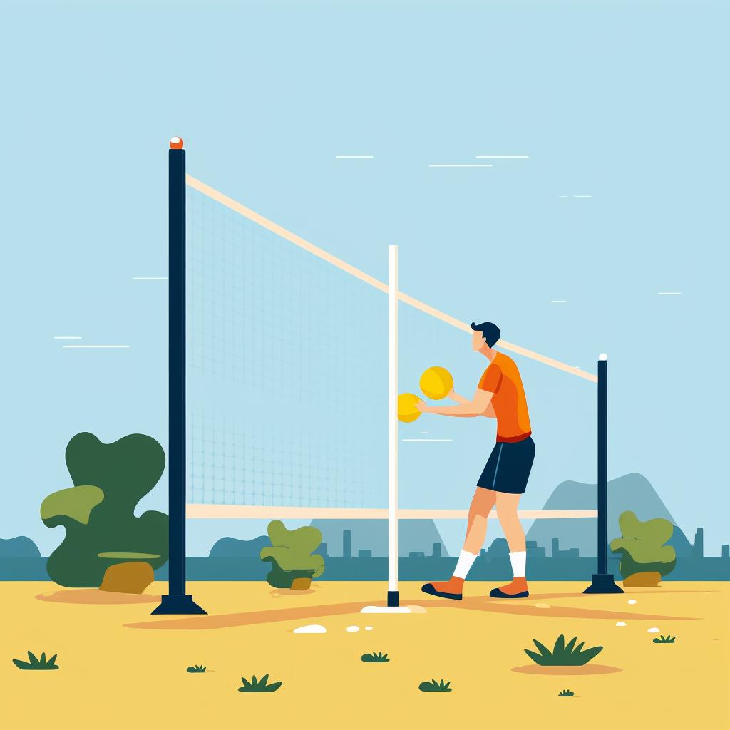 A person installing posts for a pickleball net.