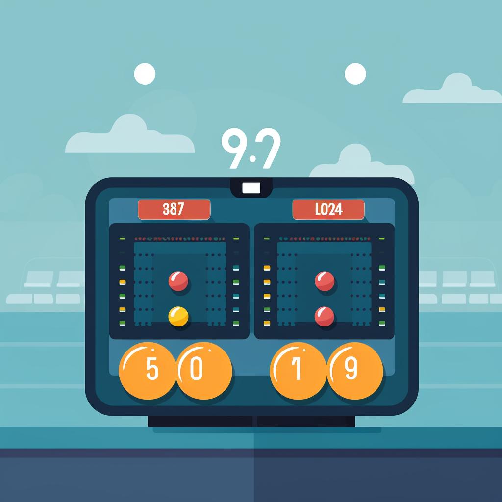 A scoreboard showing a pickleball game score